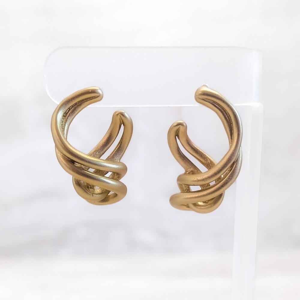 Vintage Stud Earrings Large Antique Gold Tone Statement - Some Bending To Posts